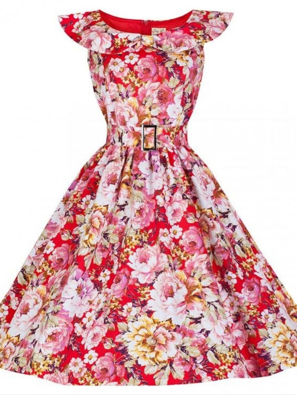 Lindy Bop Hetty Vintage 50s Red Floral Dress With Matching Belt